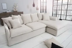 Großes Ecksofa HEAVEN 255cm natur beige Leinenstoff Federkern inkl. Kissen