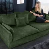 Großes 3-Sitzer Sofa HEAVEN 200cm dunkelgrün Samt Federkern waschbarer Bezug Hussensofa Couch