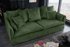 Großes 3-Sitzer Sofa HEAVEN 200cm dunkelgrün Samt Federkern waschbarer Bezug Hussensofa Couch