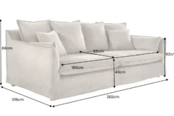 Großes 3-Sitzer Sofa HEAVEN 200cm greige Cord Federkern Hussensofa