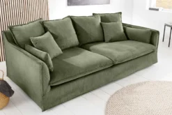 Großes 3-Sitzer Sofa HEAVEN 200cm grün Cord Federkern Hussensofa