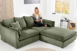 Großes 3-Sitzer Sofa HEAVEN 200cm grün Cord Federkern Hussensofa