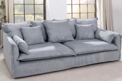 Großes 3-Sitzer Sofa HEAVEN 200cm hellgrau Cord Federkern Hussensofa abnehmbarer Bezug