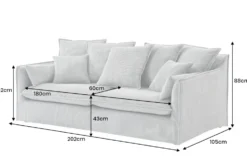 Großes 3-Sitzer Sofa HEAVEN 200cm hellgrau Cord Federkern Hussensofa abnehmbarer Bezug