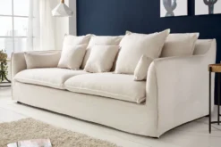 Großes 3-Sitzer Sofa HEAVEN 200cm natur beige Leinenstoff Federkern Hussensofa