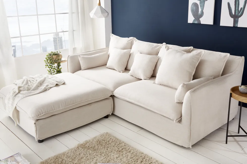Großes 3-Sitzer Sofa HEAVEN 200cm natur beige Leinenstoff Federkern Hussensofa