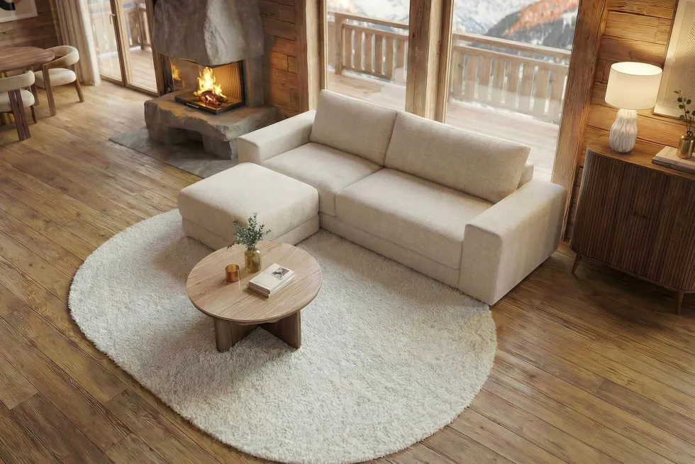 Großes Sofa LOFT 210cm champagner beige Chenille 3-Sitzer Couch Taschenfederkern