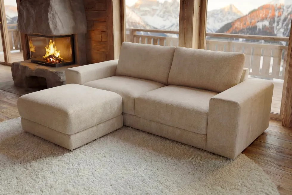 Großes Sofa LOFT 210cm champagner beige Chenille 3-Sitzer Couch Taschenfederkern