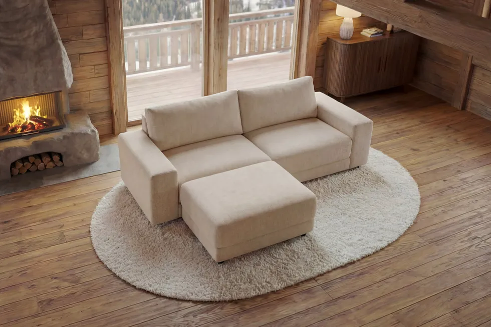 Großes Sofa LOFT 210cm champagner beige Chenille 3-Sitzer Couch Taschenfederkern