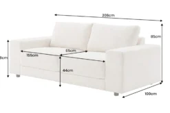 Großes Sofa LOFT 210cm champagner beige Chenille 3-Sitzer Couch Taschenfederkern