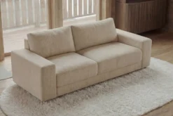 Großes Sofa LOFT 210cm champagner beige Chenille 3-Sitzer Couch Taschenfederkern
