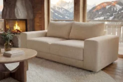 Großes Sofa LOFT 210cm champagner beige Chenille 3-Sitzer Couch Taschenfederkern
