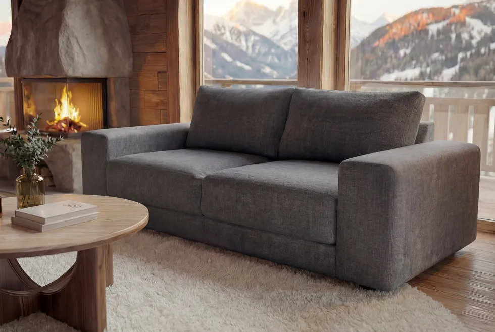 Großes Sofa LOFT 210cm grau Vogue Velours Samt 3-Sitzer Couch Taschenfederkern