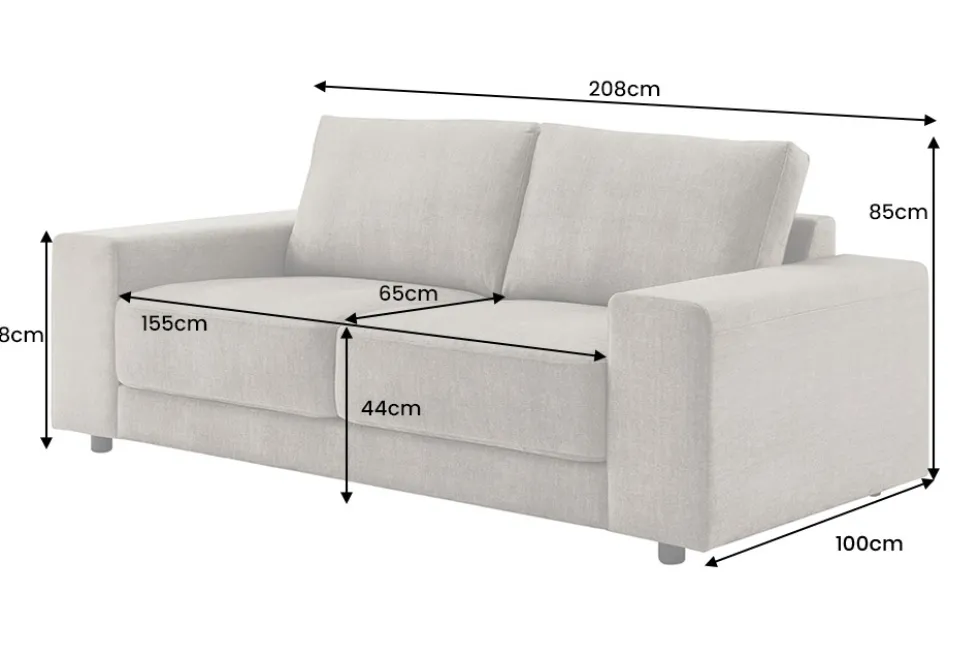 Großes Sofa LOFT 210cm taupe Vogue Velours Samt 3-Sitzer Couch Taschenfederkern