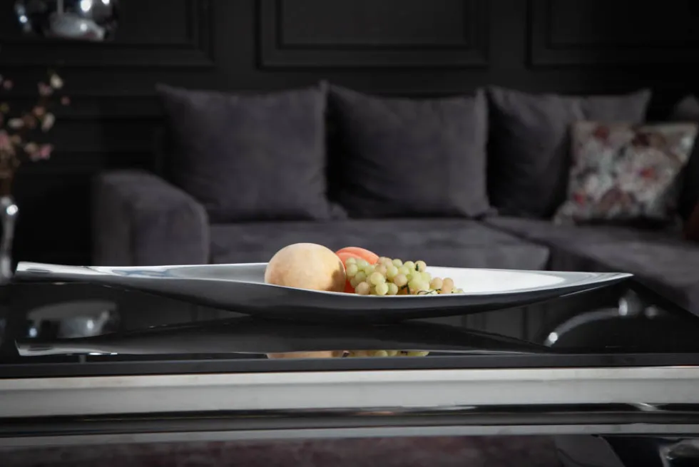 Handgearbeitete Deko Schale SILVER LEAF 60cm silber Aluminium