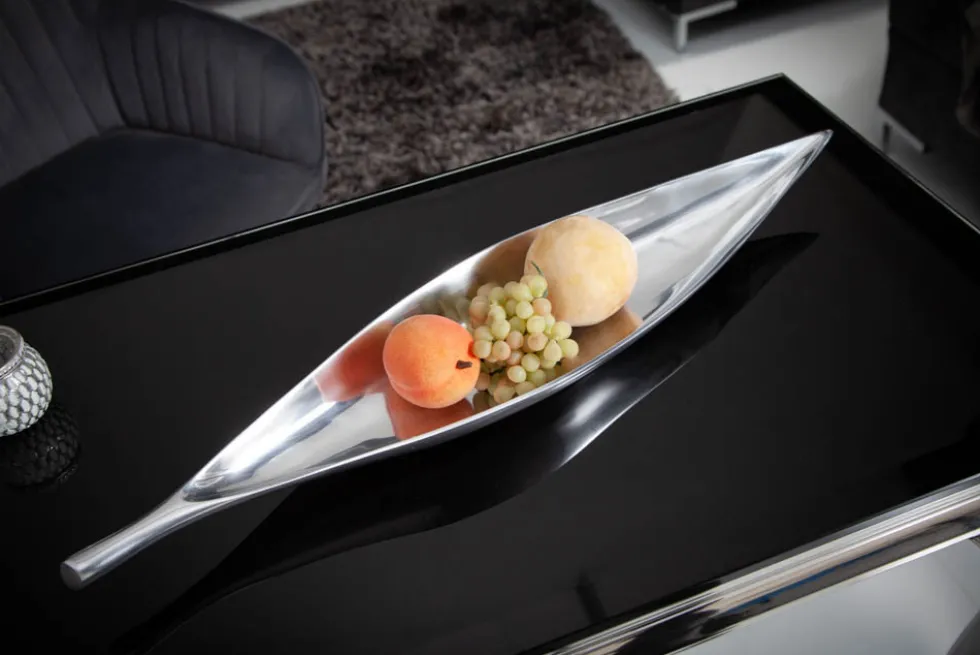 Handgearbeitete Deko Schale SILVER LEAF 60cm silber Aluminium