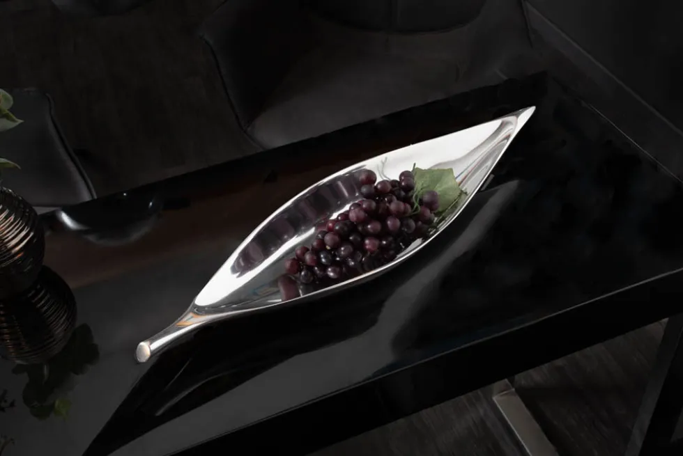 Handgearbeitete Deko Schale SILVER LEAF 40cm silber Aluminium