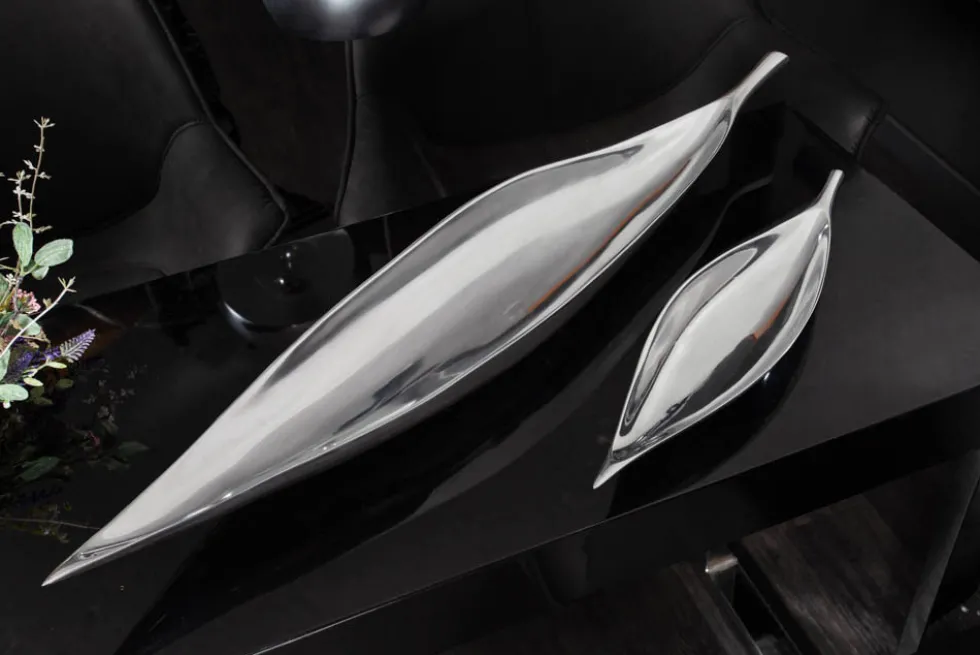 Handgearbeitete Deko Schale SILVER LEAF 40cm silber Aluminium