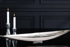 Handgearbeitete Deko Schale SILVER LEAF 80cm silber Aluminium
