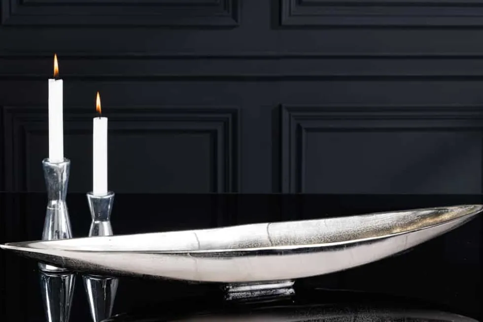 Handgearbeitete Deko Schale SILVER LEAF 80cm silber Aluminium