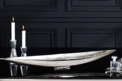 Handgearbeitete Deko Schale SILVER LEAF 80cm silber Aluminium