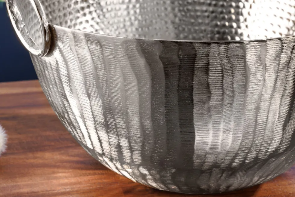 Handgearbeitete Deko Schale ORIENT 40cm silber Metall Hammerschlag Design