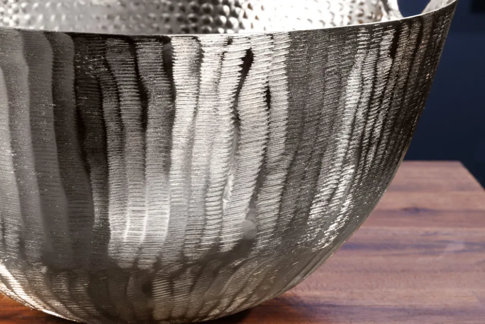 Handgearbeitete Deko Schale ORIENT 40cm silber Metall Hammerschlag Design