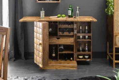 Handgearbeiteter Barschrank MOSAICO 130cm braun Sheeshamholz stone finish 3D Effekt