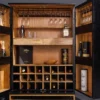 Handgearbeiteter Barschrank GOLDEN SUNSET 140cm schwarz gold Mangoholz massiv