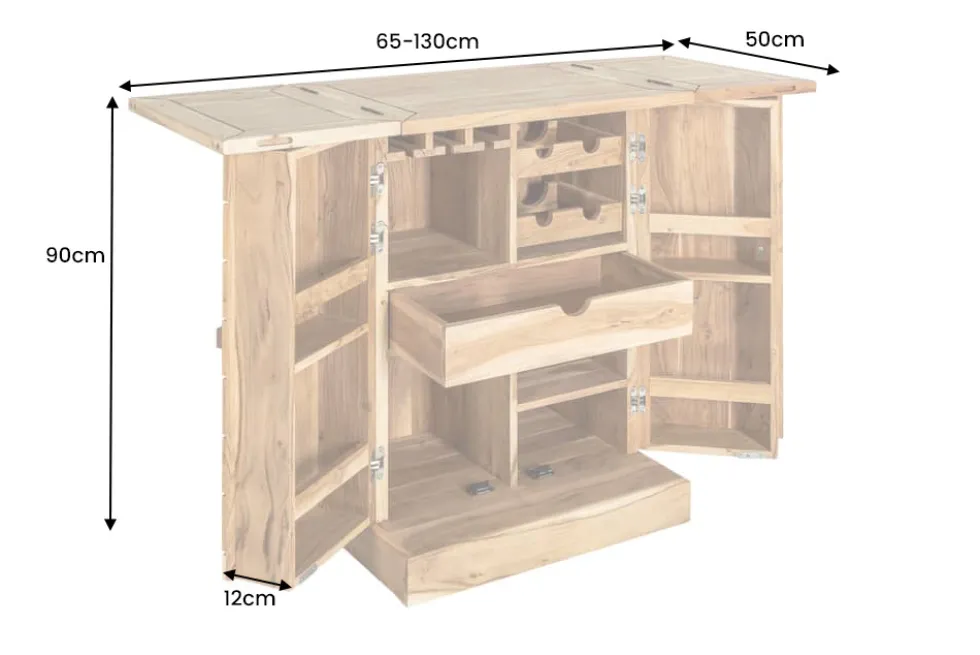 Handgearbeiteter Barschrank MOSAICO 130cm Akazie Massivholz 3D Effekt