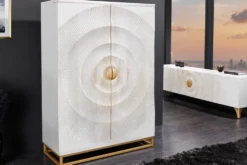 Handgearbeiteter Barschrank GOLDEN SUNSET 140cm weiß gold Mangoholz massiv