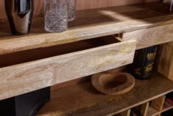 Handgearbeiteter Barschrank GOLDEN SUNSET 140cm türkis Mangoholz massiv