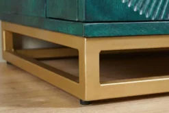Handgearbeiteter Barschrank GOLDEN SUNSET 140cm türkis Mangoholz massiv