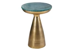 Handgearbeiteter Beistelltisch ELEMENTS 60cm gold grün Marmor rund