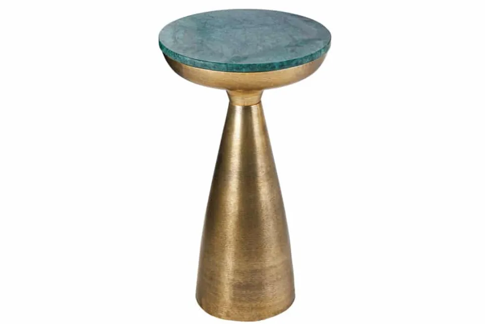 Handgearbeiteter Beistelltisch ELEMENTS 55cm gold grün Marmor rund