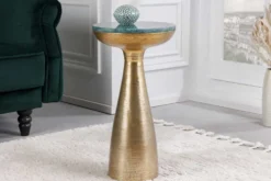 Handgearbeiteter Beistelltisch ELEMENTS 55cm gold grün Marmor rund