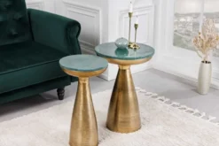 Handgearbeiteter Beistelltisch ELEMENTS 55cm gold grün Marmor rund
