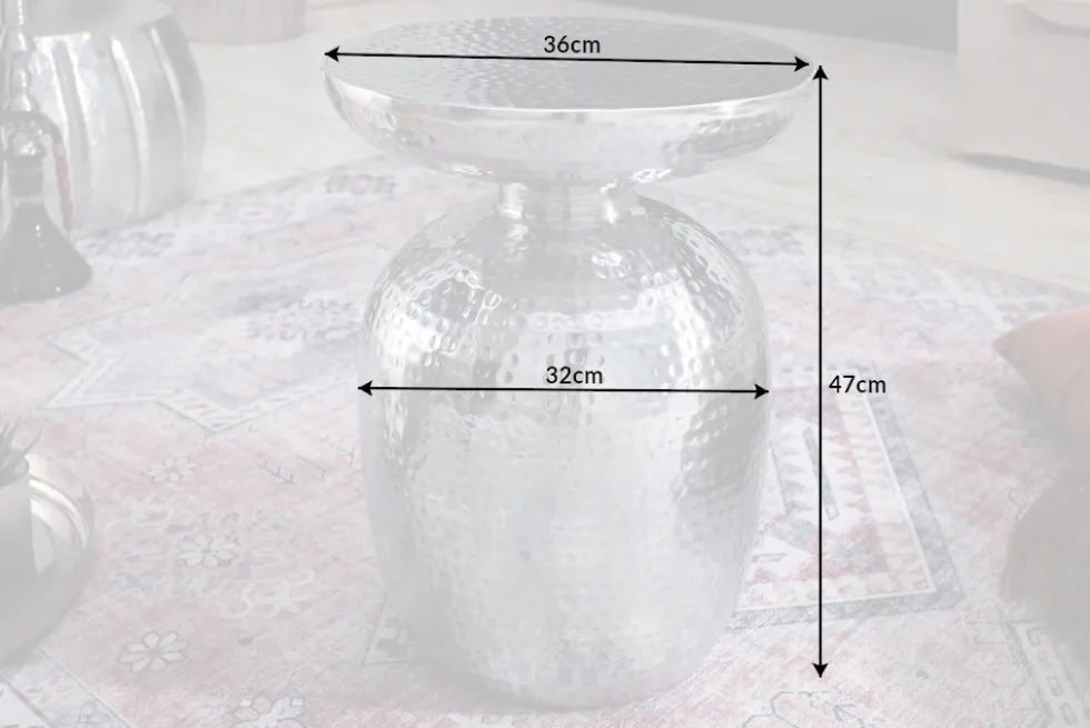 Handgearbeiteter Beistelltisch ORIENT 50cm silber Metall Hammerschlag Design rund