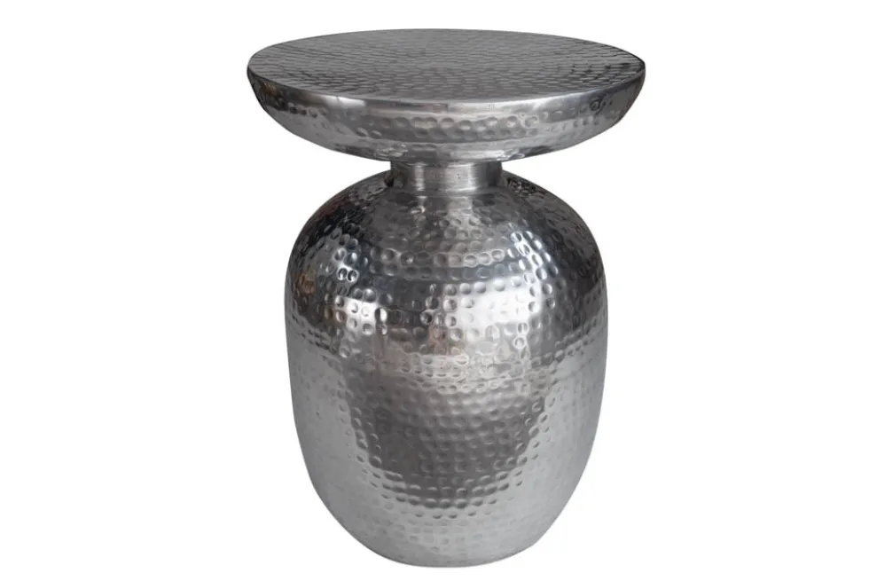 Handgearbeiteter Beistelltisch ORIENT 50cm silber Metall Hammerschlag Design rund
