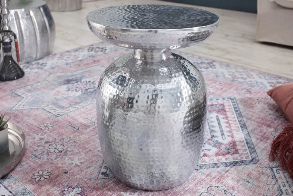 Handgearbeiteter Beistelltisch ORIENT 50cm silber Metall Hammerschlag Design rund