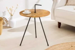 Handgearbeiteter Beistelltisch SIMPLY CLEVER 60cm natur Mangoholz mit Griff