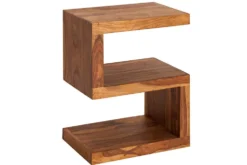 Handgearbeiteter Beistelltisch S 60cm braun Sheesham Massivholz stone finish Ablage