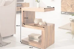 Handgearbeiteter Beistelltisch S 60cm braun Sheesham Massivholz stone finish Ablage