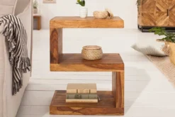 Handgearbeiteter Beistelltisch S 60cm braun Sheesham Massivholz stone finish Ablage