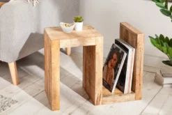 Handgearbeiteter Beistelltisch S 60cm Mango Massivholz mit Ablage variabel stellbar