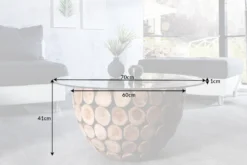Handgearbeiteter Couchtisch PURE NATURE 70cm Teak Massivholz rund mit Glasplatte