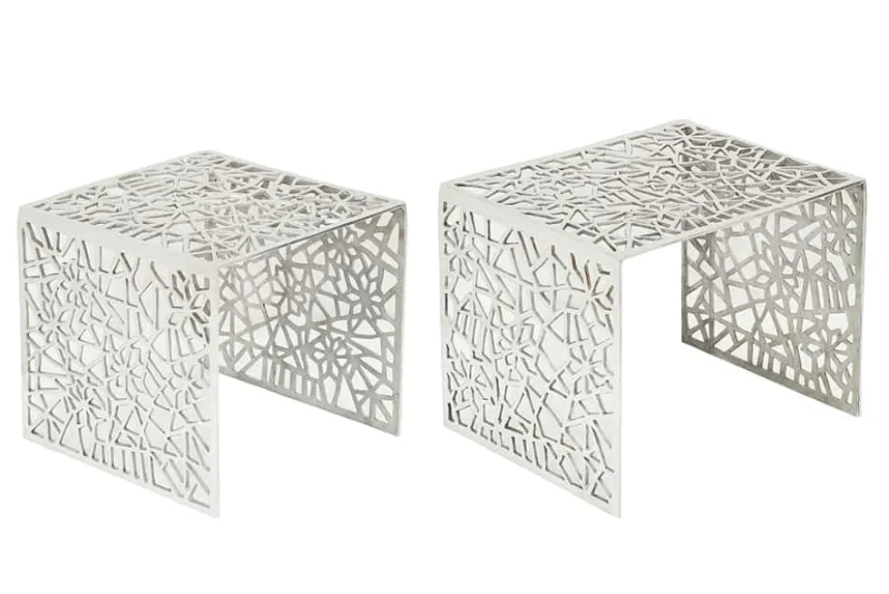 Handgearbeiteter Couchtisch ABSTRACT 49cm 2er Set silber im Gap Design