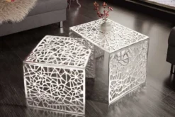 Handgearbeiteter Couchtisch ABSTRACT 49cm 2er Set silber im Gap Design