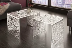 Handgearbeiteter Couchtisch ABSTRACT 49cm 2er Set silber im Gap Design