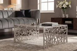 Handgearbeiteter Couchtisch ABSTRACT 60cm Alu silberfarbig im Gap Design
